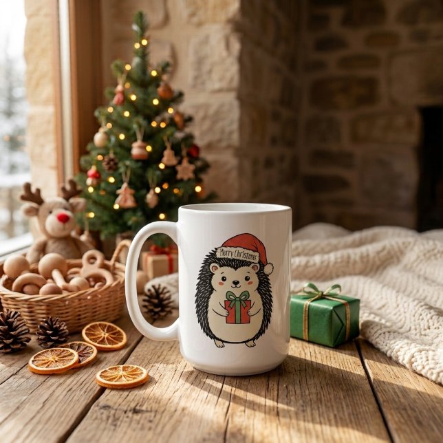 Cute Hedgehog Merry Christmas Coffee Mug (Creator Uploaded)