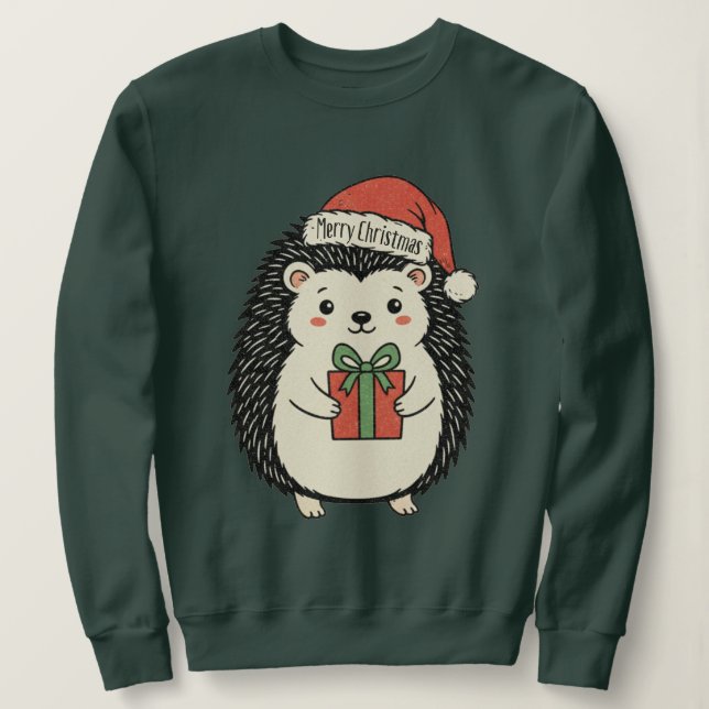 Cute Hedgehog Merry Christmas Sweatshirt (Design Front)