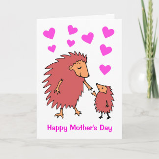 Cute Hedgehog Mother and Child Mothers Day Card