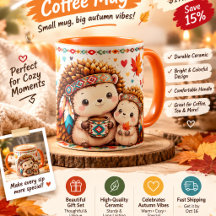 Cute Hedgehog Mug with Colourful Fall. Autumn cof