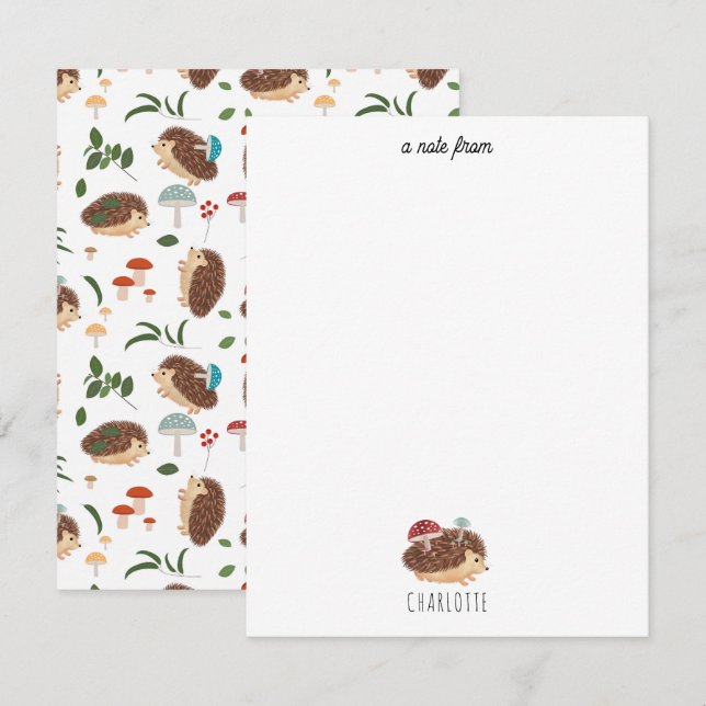 Cute Hedgehog Mushroom Woodland Forest Animal Kids Card (Front/Back)