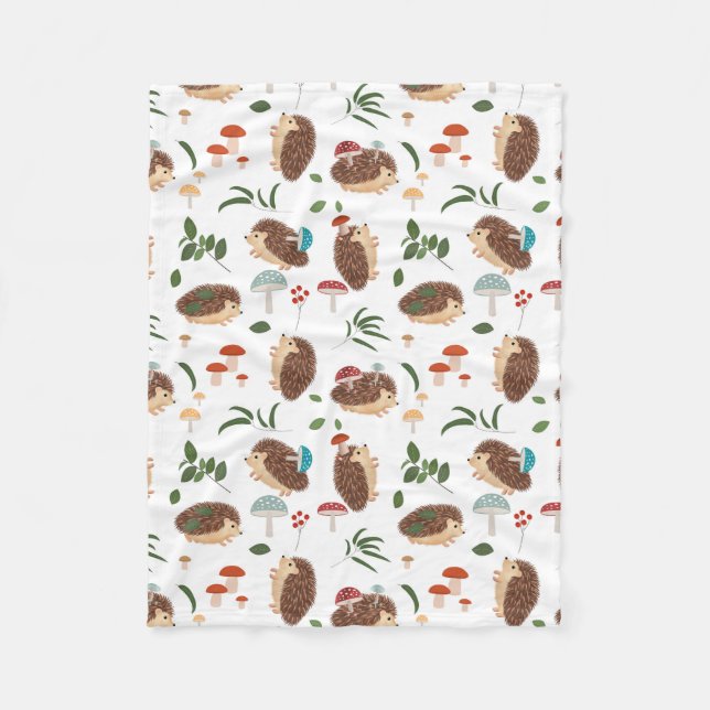 Cute Hedgehog Mushrooms Woodland Animal Kids Fleece Blanket (Front)