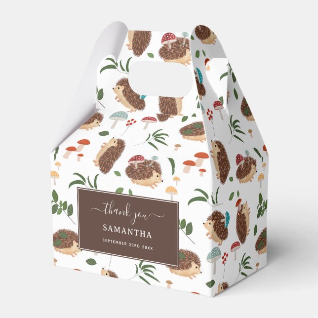 Cute Hedgehog Mushrooms Woodland Forest Animal Favour Box (Front Side)