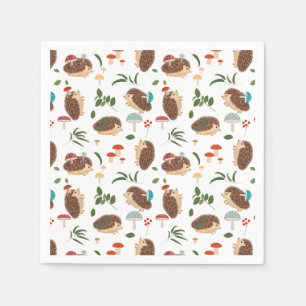 Cute Hedgehog Mushrooms Woodland Forest Animal Napkin