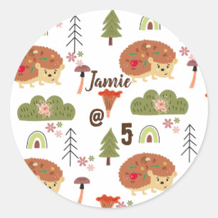 Cute Hedgehog Nature Floral Rainbow Pattern  Classic Round Sticker