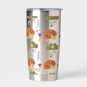 Cute Hedgehog Nature Floral Rainbow Pattern  Insulated Tumbler