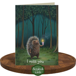 Cute Hedgehog  Night Forest Light I Miss You Card
