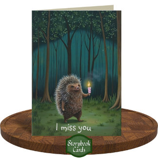 Cute Hedgehog  Night Forest Light I Miss You Card