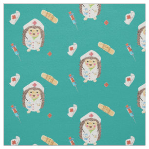 Cute hedgehog nurse doctor pattern teal fabric