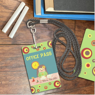 Cute hedgehog office hall pass ID badge