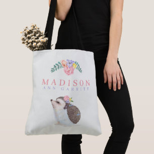 Cute Hedgehog Pink Add Name Baby Tote Bag