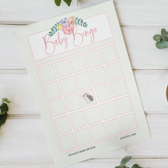 Cute Hedgehog Pink Baby Shower Bingo (Creator Uploaded)