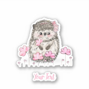 Cute Hedgehog Pink Flowers Text