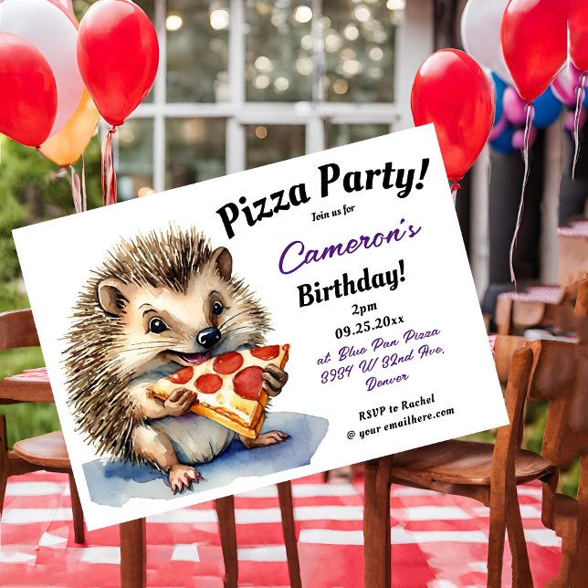 Cute Hedgehog Pizza Party Birthday Invitation (Creator Uploaded)