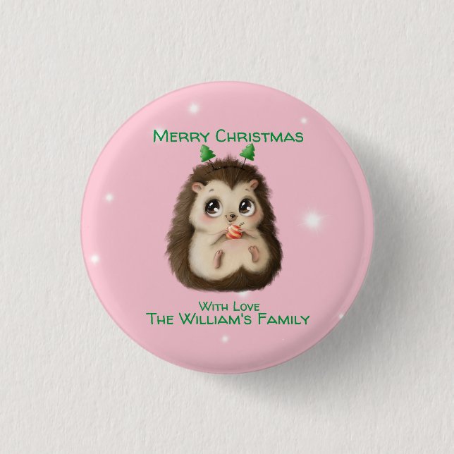 cute Hedgehog Printed Christmas  3 Cm Round Badge (Front)