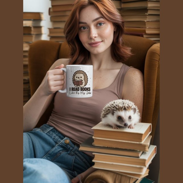 Cute Hedgehog Reading a Book Funny Coffee Mug (Creator Uploaded)