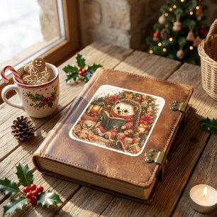 Cute Hedgehog Reading Book Cottagecore Aesthetic Square Sticker