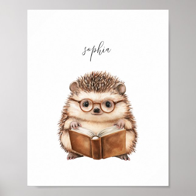 Cute Hedgehog Reading Poster Print (Front)