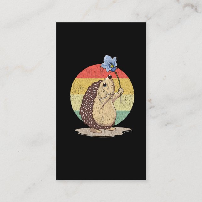 Cute Hedgehog Retro Flower Sunset Autumn Animal Business Card (Front)
