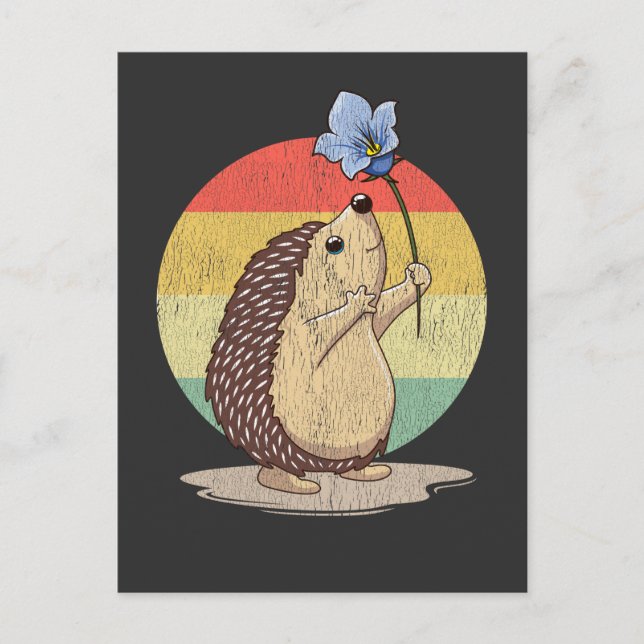 Cute Hedgehog Retro Flower Sunset Autumn Animal Postcard (Front)