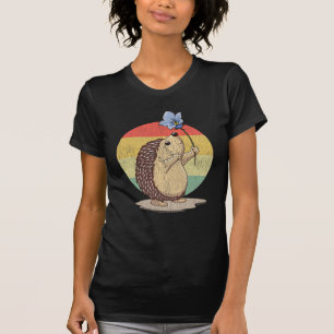 Cute Hedgehog Retro Flower Sunset Autumn Animal T-Shirt