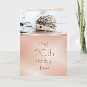 Cute Hedgehog Rose Gold Custom Birthday Card