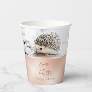 Cute Hedgehog Rose Gold   Custom Birthday Paper Cups