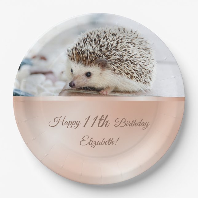 Cute Hedgehog Rose Gold | Custom Birthday Paper Plate (Front)
