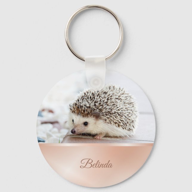 Cute Hedgehog Rose Gold Key Ring (Front)