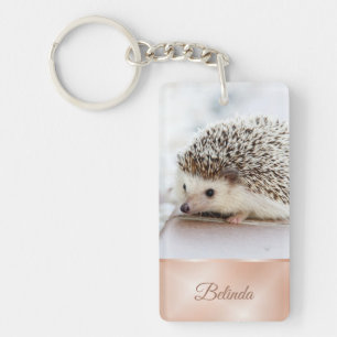 Cute Hedgehog Rose Gold Monogram Key Ring