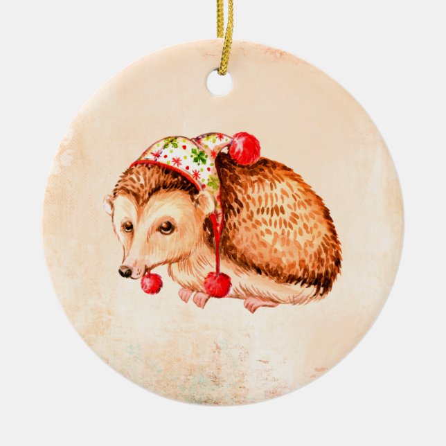 Cute Hedgehog Round Christmas Decoration (Front)