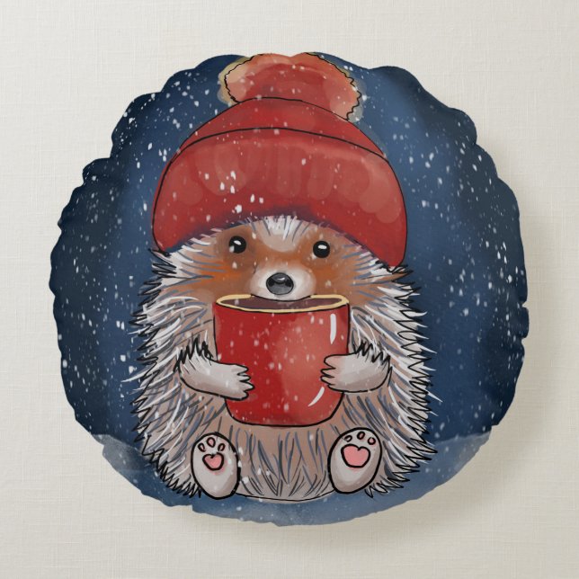 Cute Hedgehog Round Pillow (Front)
