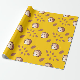 Cute Hedgehog Seamless Wrapping Paper for Autumn