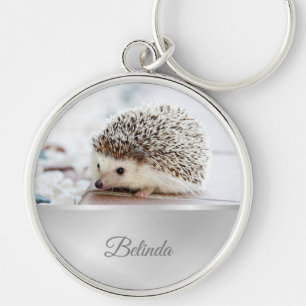 Cute Hedgehog Silver Foil Monogram Key Ring