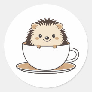 Cute Hedgehog Sitting in the Coffee Cup Classic Round Sticker