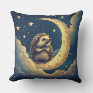 Cute Hedgehog Sitting on Crescent Moon Cushion