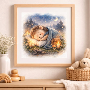 Cute Hedgehog Sleeping Kids Poster