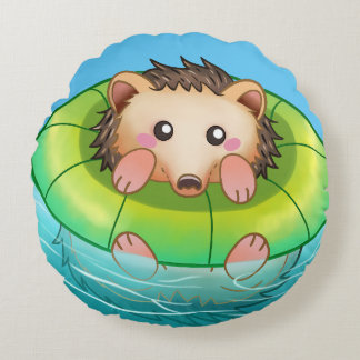 cute hedgehog swimming  round cushion