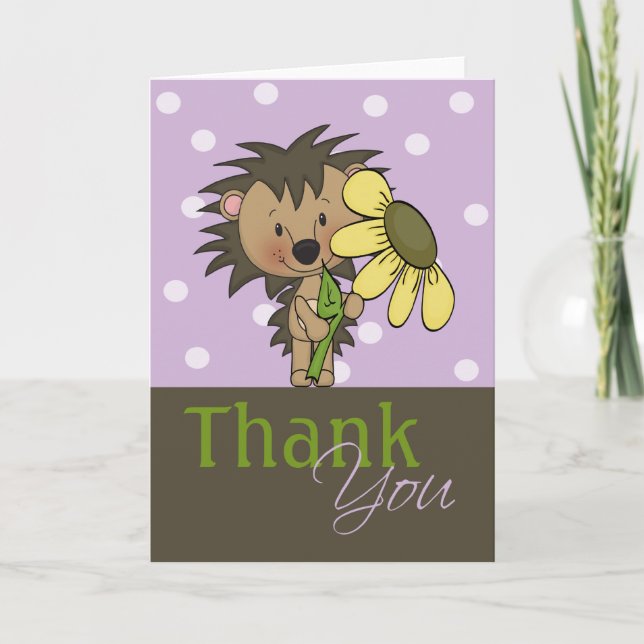 Cute Hedgehog, Thank You Card (Front)