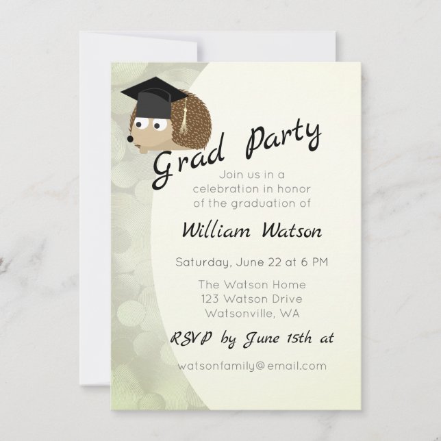 Cute Hedgehog Themed Graduation Party Invitation (Front)