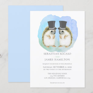 Cute Hedgehog Two Grooms Gay Couple Wedding Invitation