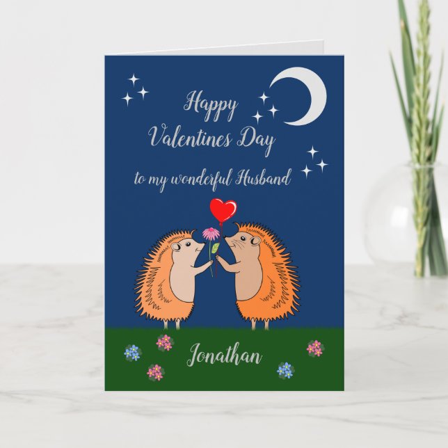 Cute Hedgehog Valentines Folded Greeting Card (Front)