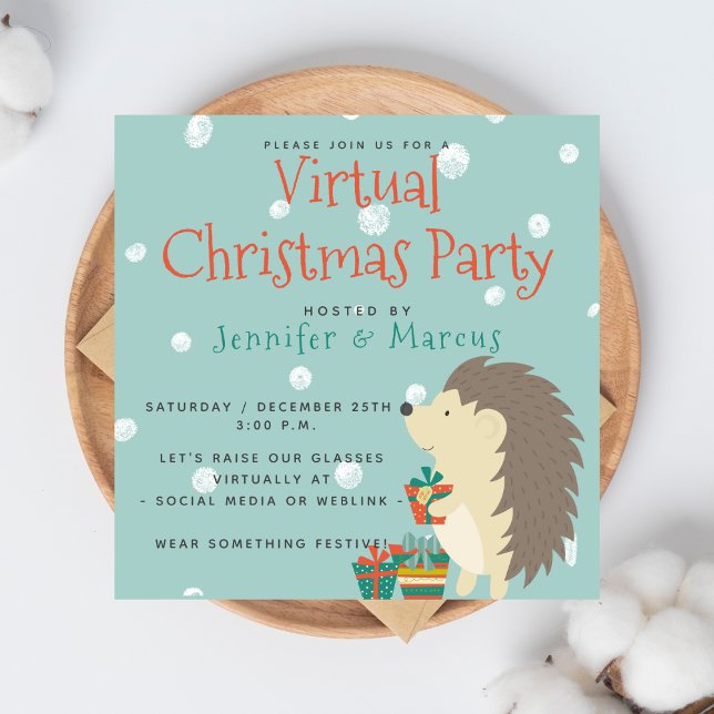 Cute Hedgehog | Virtual Christmas Party Invitation (Creator Uploaded)