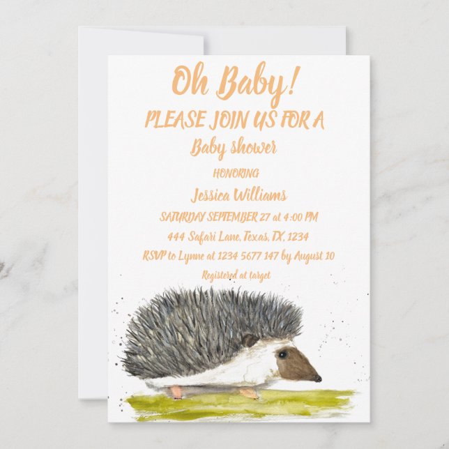 Cute Hedgehog Watercolor Woodland Animals Forest  Invitation (Front)