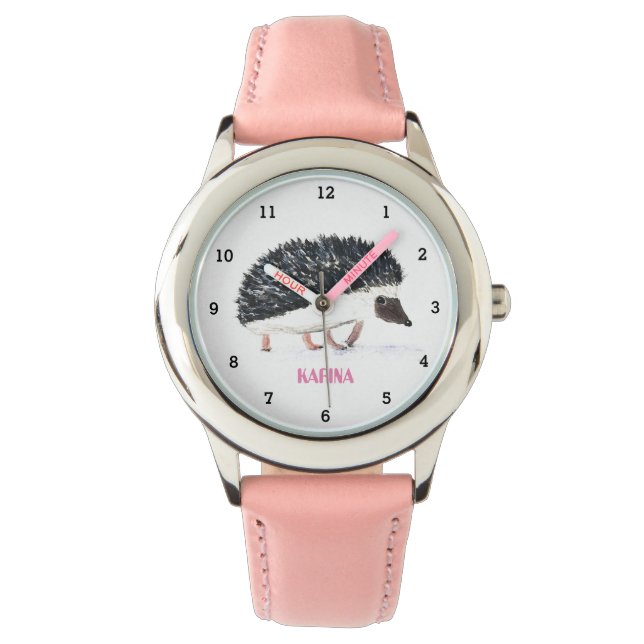 Cute Hedgehog Wildlife Animals Kids Watercolor Watch (Front)
