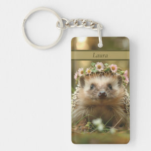 Cute hedgehog with a crown of flowers key ring
