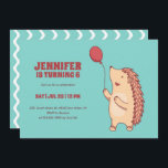 Cute Hedgehog With Balloon Cartoon Kids Birthday Invitation<br><div class="desc">Cute design for kids,  boys or girls who love hedgehog. Perfect for animal theme birthday party. You can customise the wording to fit other occasions.</div>