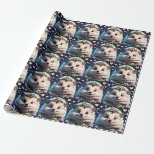 Cute Hedgehog with big blue eyes Wrapping Paper