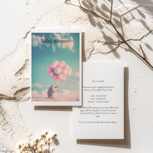 Cute hedgehog with birthday balloons, customisable invitation