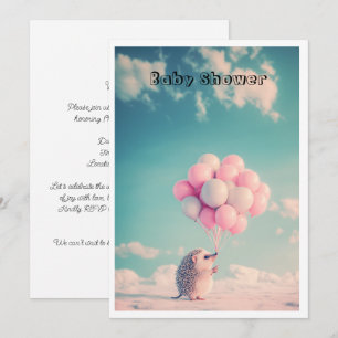 Cute hedgehog with birthday balloons, customisable invitation